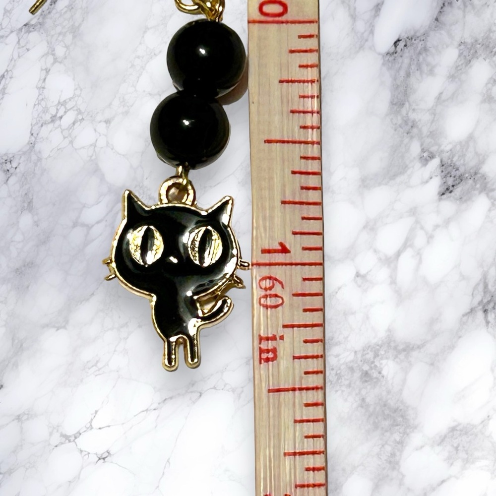 Hand Crafted Earring Black Cats Obsidian Kitty Dangle Pierced Hypoallergenic - Picture 5 of 8